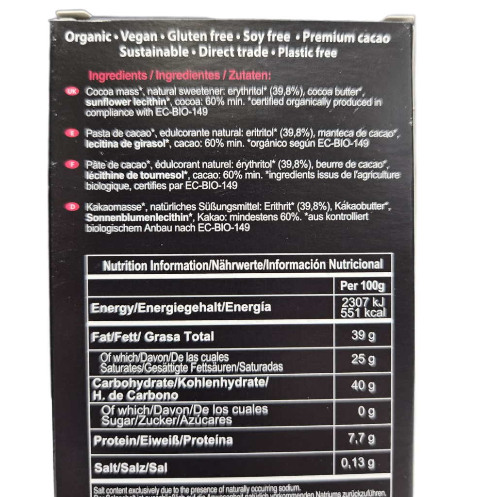 PACCARI | Zuckerfreie Bio Schokolade 60% Kakao | Ecuador | 60% Kakao