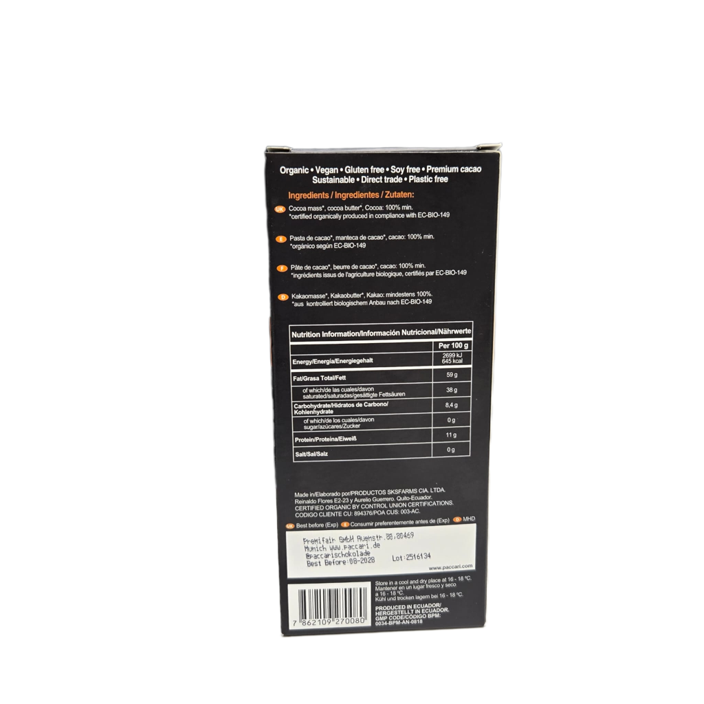 PACCARI | 10 x Rohe Bio Tafel 100% | Ecuador | 100% Kakao (Kopie)