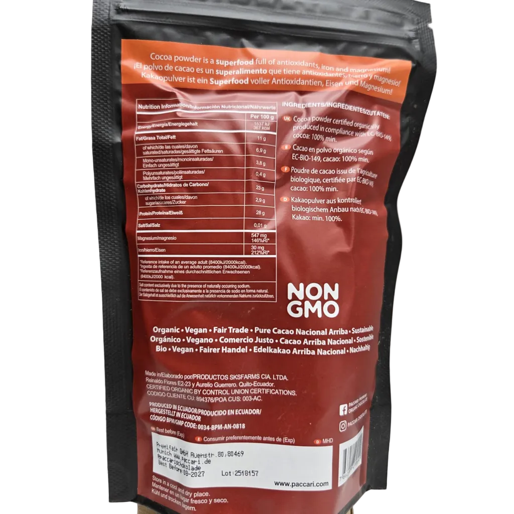 PACCARI | Rohes Bio Kakaopulver | 100% Kakao | Ecuador
