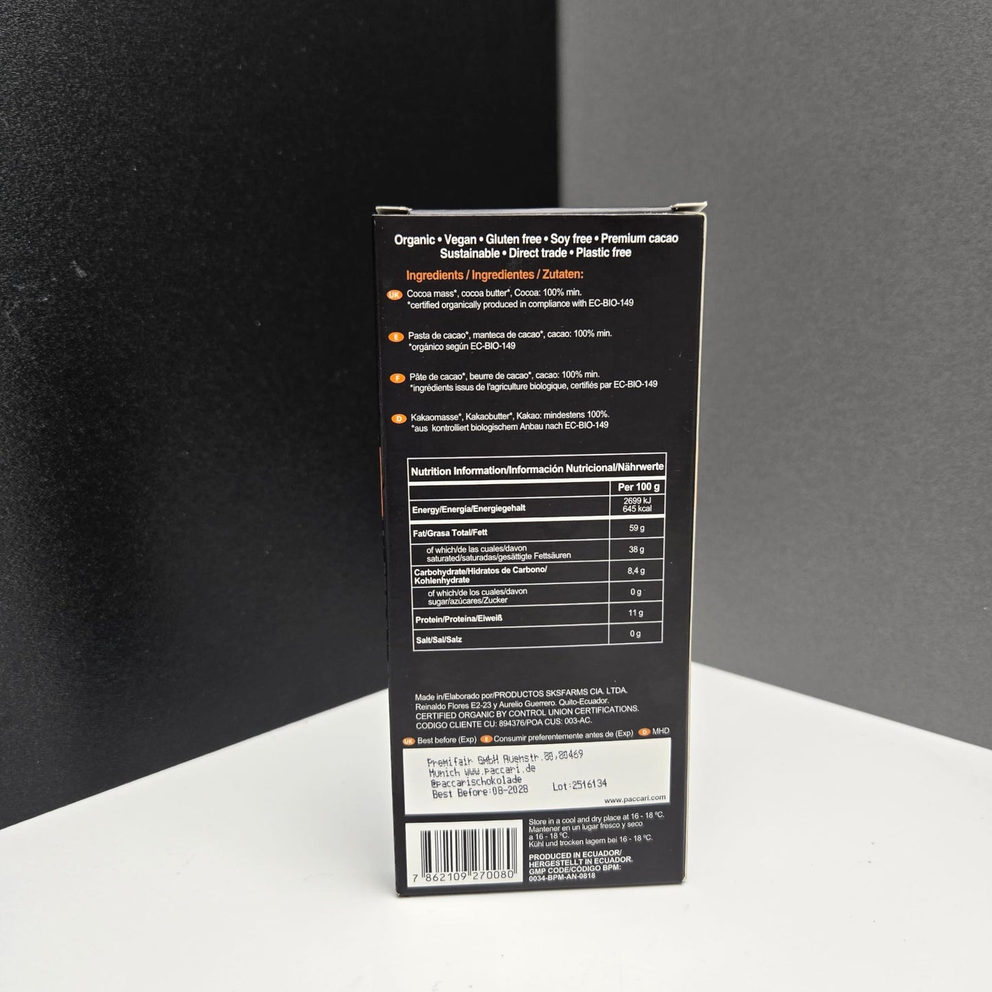 PACCARI | Rohe Bio Tafel 100% | Ecuador | 100% Kakao