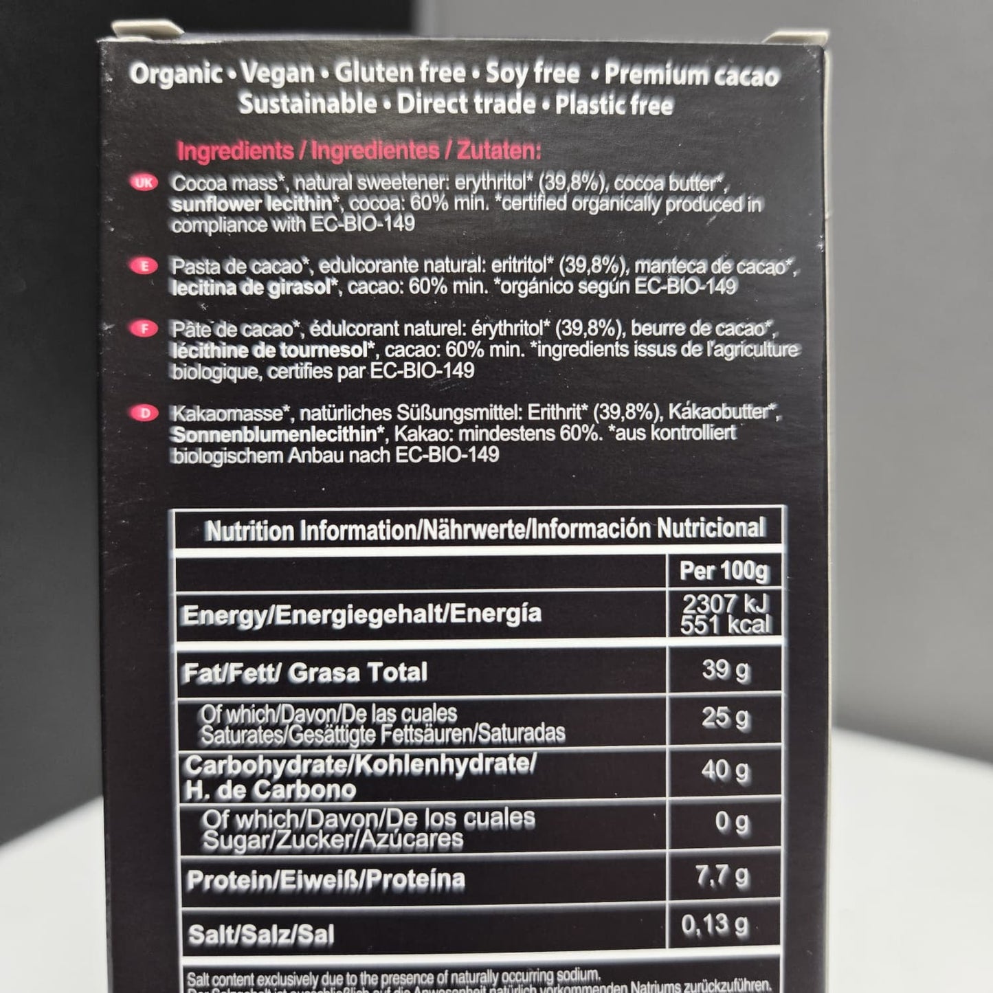 PACCARI | Zuckerfreie Bio Schokolade 60% Kakao | Ecuador | 60% Kakao